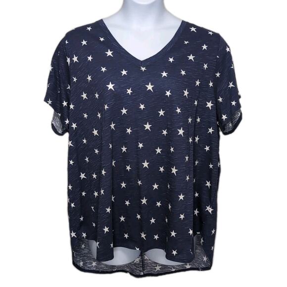 CYNTHIA ROWLEY T-Shirt Plus Size 3X Navy Stars Cotton V-Neck Knit Top NEW NWT - Picture 1 of 11